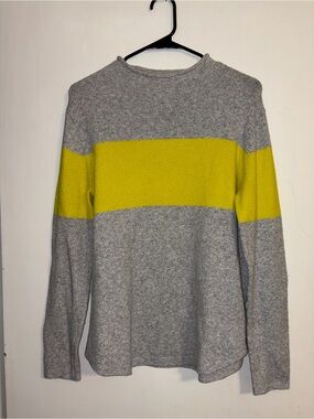 Gray and Yellow Stripe Mock Neck Women's Sweater